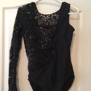 Black Sequined Asymmetrical Leotard - M